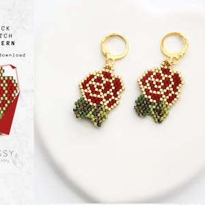 Miyuki Red Rose Earrings Pattern, Beaded Floral Jewelry, DIY Jewelry Beading, Romantic Rose Digital Download for Handmade Crafts