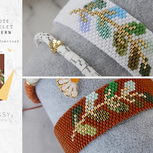 Patrón de hojas de Miyuki, diseño natural con cuentas, joyería DIY con cuentas, elegante pulsera de hojas, descarga digital para manualidades.