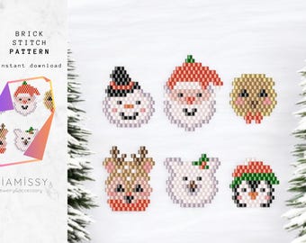 Miyuki-patroon kerstdierfiguren, vakantiesieraden met kralen, feestelijke doe-het-zelf kralen, digitale download voor handgemaakte ambachten
