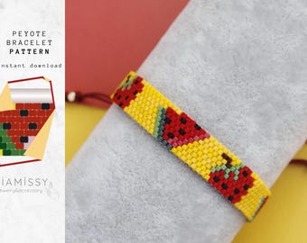 Miyuki Strawberry Watermelon Pattern, Beaded Fruit Design, DIY Jewelry Beading, Summer Fruit Bracelet, Digital Download for Crafts