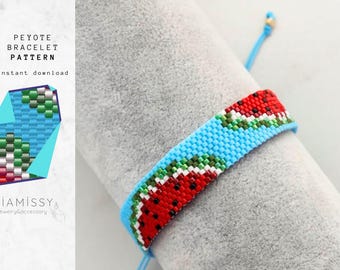 Miyuki Watermelon Pattern, Beaded Summer Design, DIY Jewelry Beading, Fun Watermelon Bracelet, Digital Download for Handmade Crafts