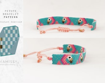 Patrón de flamenco de Miyuki, diseño tropical con cuentas, joyería DIY con cuentas, linda pulsera de flamenco, descarga digital para manualidades.