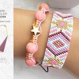 Miyuki Pink Ethnic Pattern, Beaded Tribal Design, DIY Jewelry Beading, Vibrant Pink Bracelet, Digital Download for Handmade Crafts