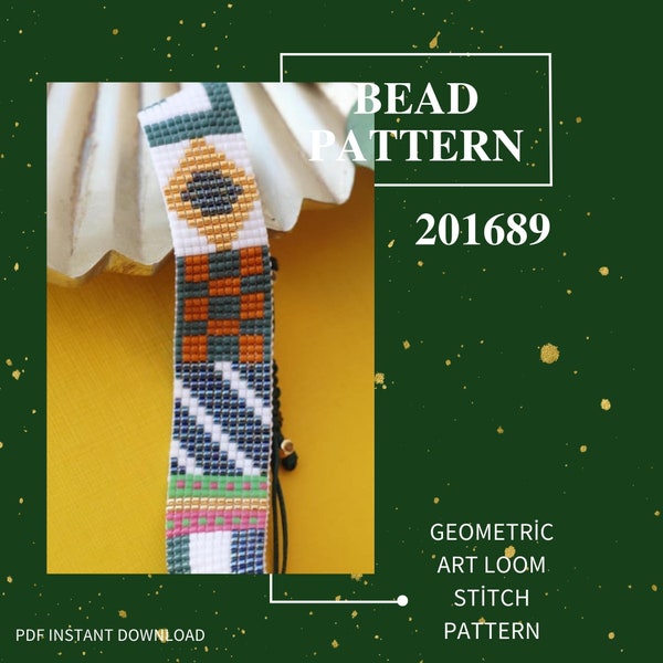 Geometric Art Loom Stitch Pattern - Modern Artistic Bracelet, Beading Tutorials, Bohem Design Model, Cuff woven 201689