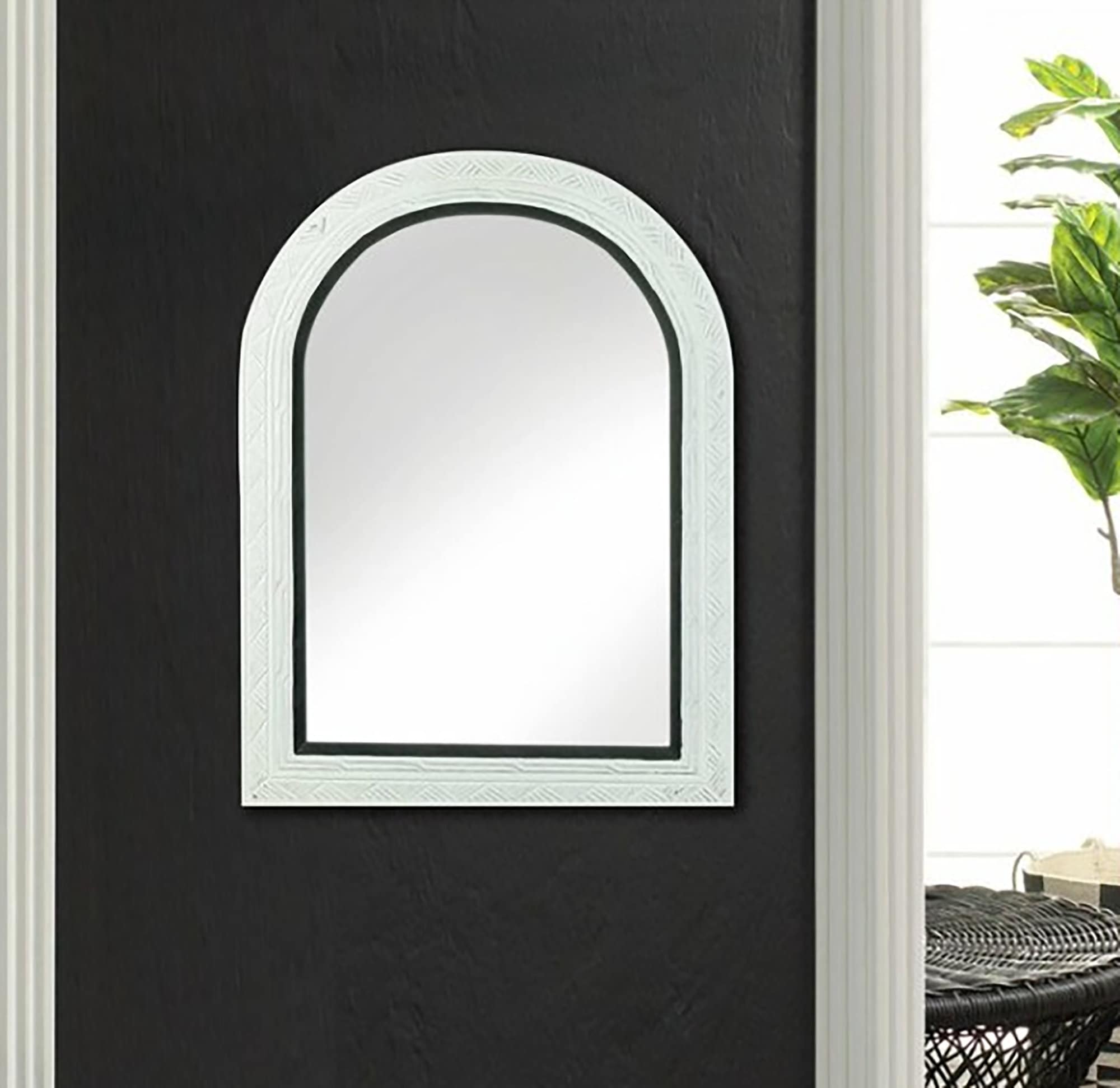 White Arched Wall Mirror with Black Trim Free Shipping Etsy