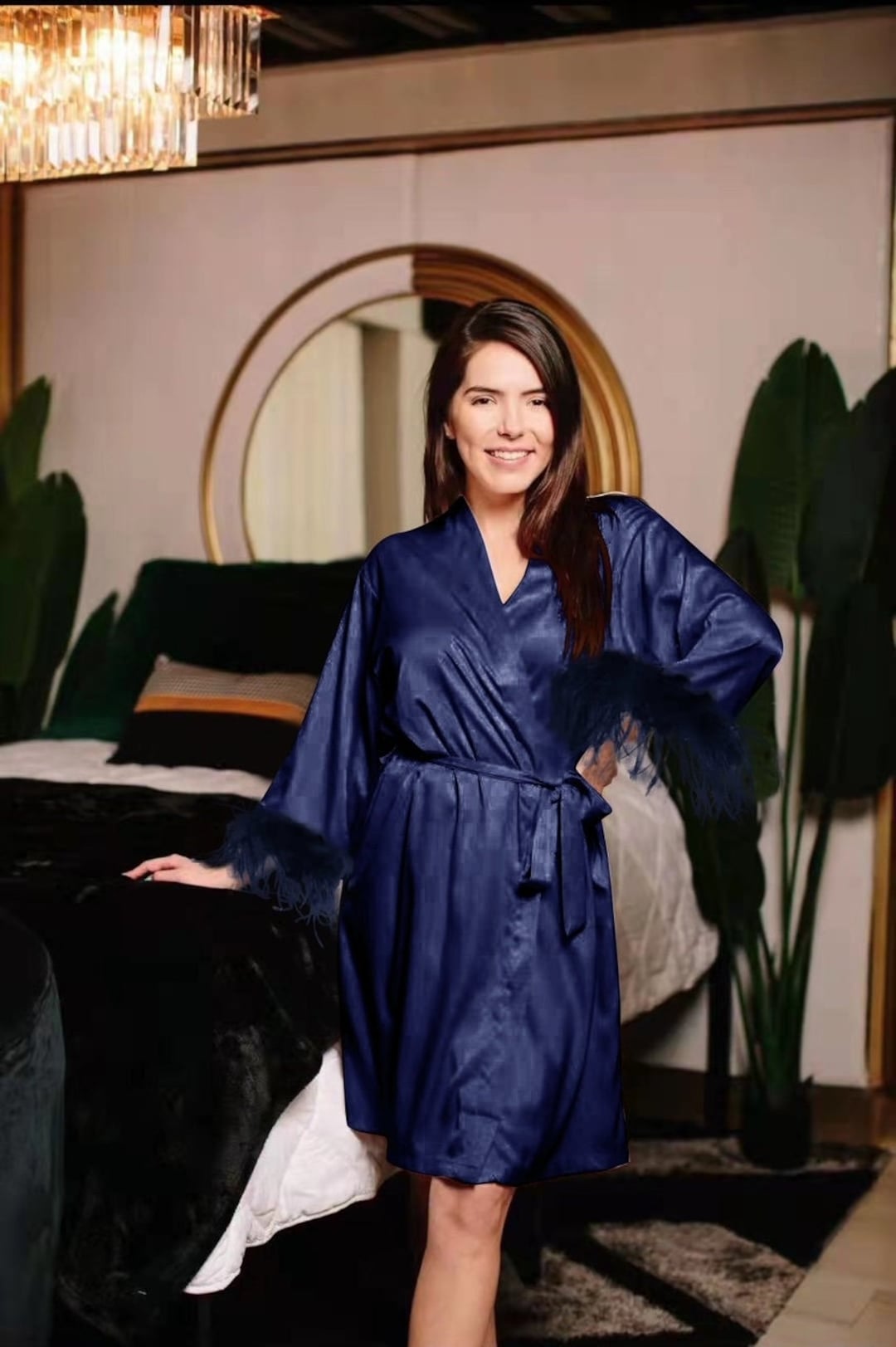 Robe With Feathers Bridesmaid Robes Satin Feather Trim Etsy