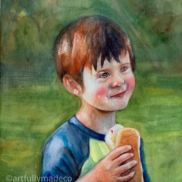 Custom Realistic Watercolor Portrait, Portrait Painting, Mother's Day gift, Child Portrait Painting, Painting from Photo, Commission