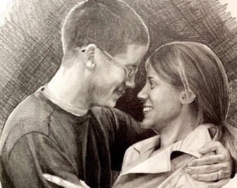 Custom Realistic Couple Portrait Drawing from your photo, art commission, wedding gift, husband and wife, couples gift, pencil drawing