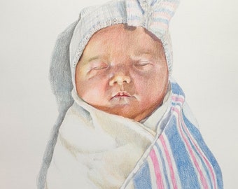 Custom Drawing from Photo, Newborn Portrait, Baby Portrait, commission drawing, Drawing of Child, New mom gift, commission baby portrait