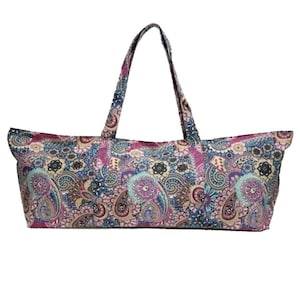 Paisley Extra Large Yoga Mat Bag | Oversized Canvas Tote with Pockets | Boho Zippered Carrier Fits 30” Mats | Studio Gift for Her