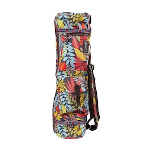 Stylish Red Yoga Mat Bag with Pockets and Adjustable Strap | Water-Resistant Canvas Tote | Vibrant Leaf Design
