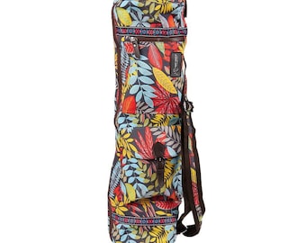 Red Floral Yoga Mat Bag: Water-Resistant Canvas Tote with Pockets