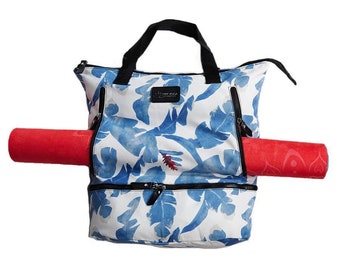 Blue Feather Yoga Mat Bag: Water-Resistant Tote with Clutch