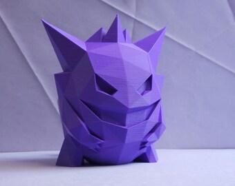 Gengar Low Poly Pokémon Statue – 3D Printed Polygon Gengar Figure – Gamer Gift – Retro Pokémon Decor – Kawaii Ghost Type Model