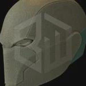 May include: A matte gray helmet with a smooth, textured surface. The helmet features a visor area and ear coverings with a hint of teal. The design suggests a futuristic or cosplay theme.