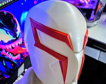 Spider-Man 2099 V2 Helmet – smooth Cosplay Mask | High Detail Fan Art | Miguel O’Hara Prop | Comic Con Costume | Adjustable Fit