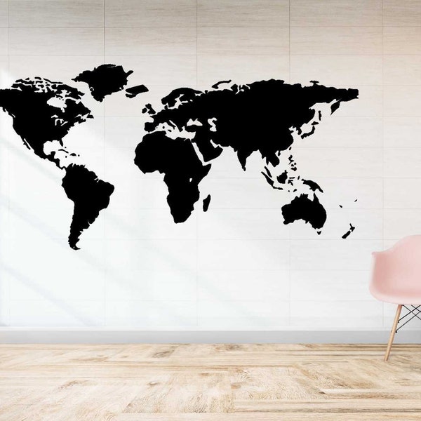 Wandtattoo Weltkarte World Map Wohnzimmer Büro Wandaufkleber Folie schwarz Deko verschiedene Farben & Größen