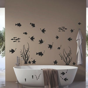 Wall Decal Tile Sticker Bathroom Decoration XL Set Underwater World Fish Bathroom Toilet Tiles Shower 50 pieces