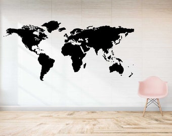 Wandtattoo Weltkarte World Map Wohnzimmer Büro Wandaufkleber Folie schwarz Deko verschiedene Farben & Größen