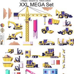 Wandtattoo Baustelle Fahrzeuge Kinderzimmer Wandaufkleber Wandsticker Bagger Kran LKW 120x35cm