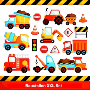 Wandtattoo Baustelle Fahrzeuge Kinderzimmer Wandaufkleber Wandsticker Bagger Kran LKW XXL