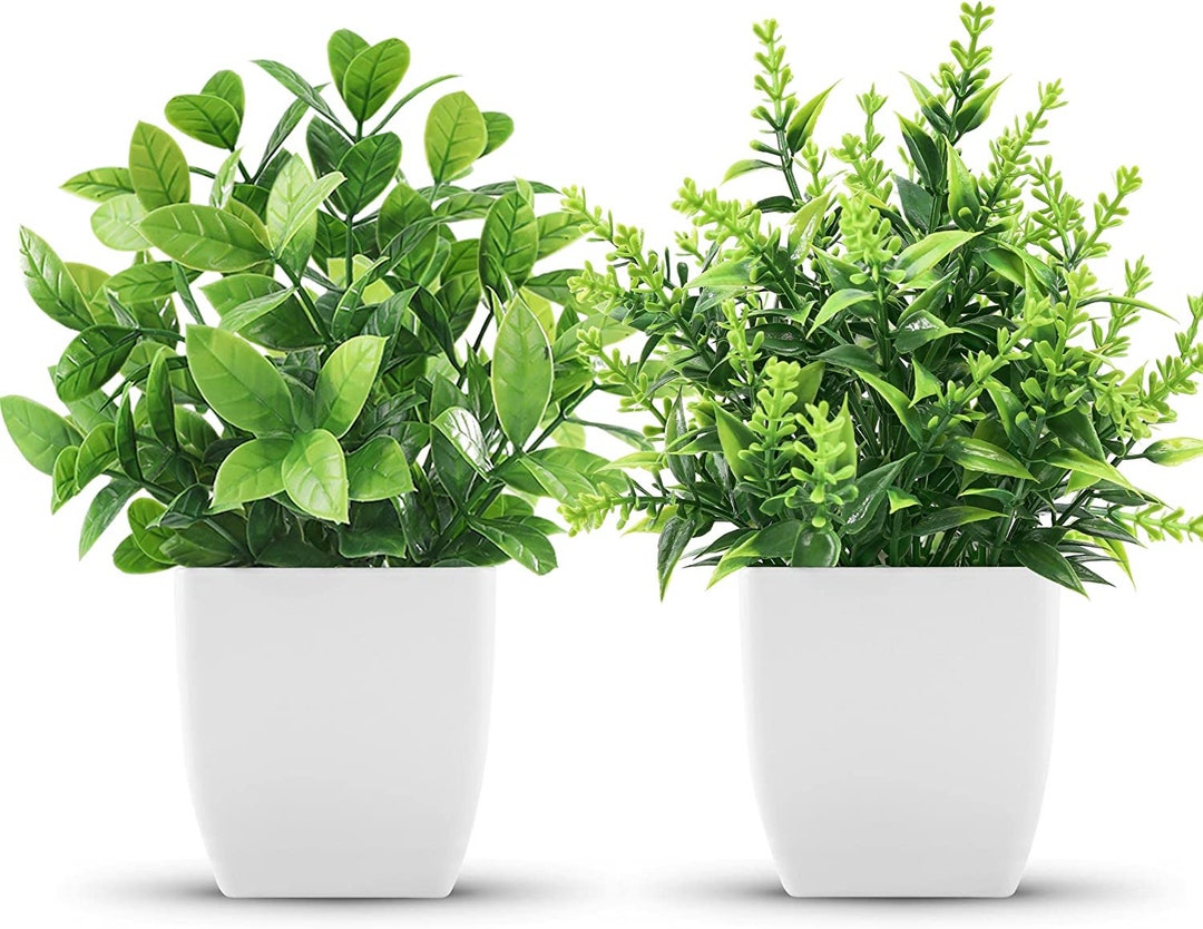2 Packs Fake Plants Small Faux Artificial Small Potted Plants Indoor for Room Home Office Farmhouse Bathroom Decor