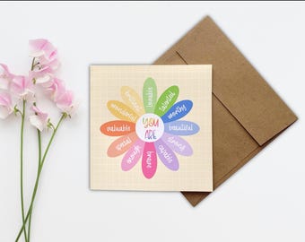 Tarjeta de felicitación "Eres tú": tarjeta de amor propio, tarjeta de recordatorio positivo, tarjeta de felicitación positiva, tarjeta de felicitación motivacional, tarjeta de felicitación con flores
