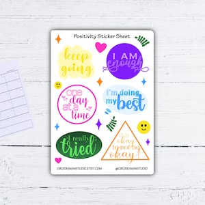 Feuille d'autocollants positifs - Stickers motivants - Stickers inspirants - carnet de croquis, travaux manuels, journal - Stickers Bujo - Stickers agenda