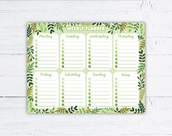 Bloc de planificación semanal / 8.5x11 / 52 hojas / Floral / Plantas / Hojas / Verde / Planificación / Organización / Flor / Caprichoso