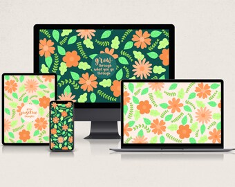 Fondo de pantalla de flores de naranja / Floral / Fondo de pantalla del teléfono / Fondo de pantalla del ordenador portátil / Fondo de escritorio / Fondo de pantalla de la tableta / Fondo de pantalla del Ipad