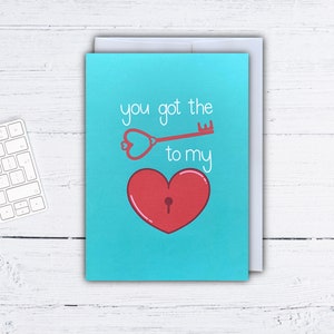 Vous avez la clé de mon coeur Carte de voeux - Jolie carte de voeux - Carte de voeux douce - Carte de voeux amour - Carte recyclée - Carte pour notes