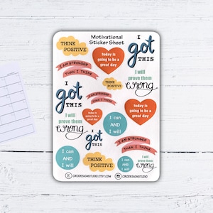 Feuille d'autocollants motivants - inspirant, affirmation de soi, motivation, positivité, amour de soi - journal, autocollants pour agenda, travaux manuels, autocollants Bujo