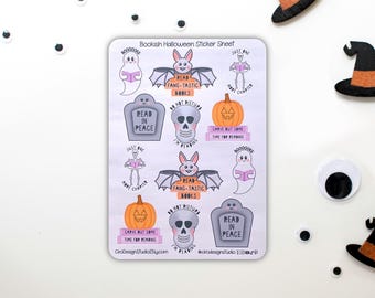 Bookish Halloween Sticker Sheet - Spooky Stickers, Spooky Bookish Stickers, Cute Halloween Stickers, Planner Stickers, Bujo Stickers