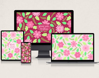 Fondo de pantalla de flores rosas / Floral / Fondo de pantalla del teléfono / Fondo de pantalla del ordenador portátil / Fondo de escritorio / Fondo de pantalla de la tableta / Fondo de pantalla del Ipad