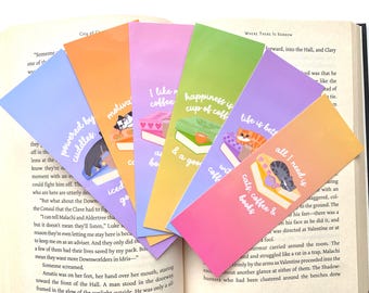 Cats, Coffee & Books Bookmark | Cat Page Marker | Bookish Reading Marker l Coffee Place Holder, Kawaii, Book Lover, Handmade