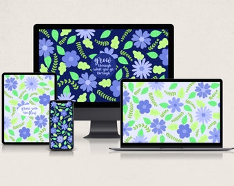 Fondo de pantalla de flores azules / Floral / Fondo de pantalla del teléfono / Fondo de pantalla del ordenador portátil / Fondo de escritorio / Fondo de pantalla de la tableta / Fondo de pantalla del Ipad