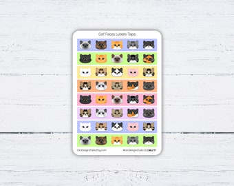 Cinta washi con caras de gato - Esmoquin, Ragdoll, Siamés, Calicó - Washi para diario, cuaderno de bocetos, Bujo Washi, pegatinas extraíbles