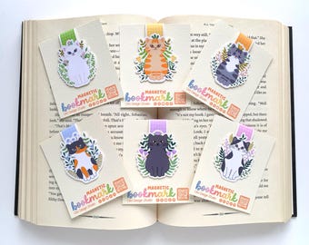 Marcador de Livro Magnético Gatos e Plantas: Presente Artesanal para Amantes de Livros
