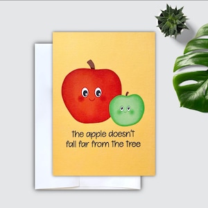 Carte de voeux La pomme ne tombe pas loin du sapin - Jolie carte - Carte de voeux pour la fête des Mères - Carte de voeux pour la fête des Pères - Carte pour notes