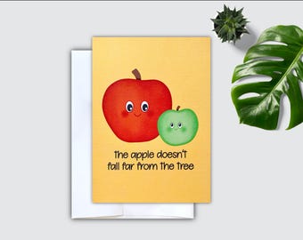 Tarjeta de felicitación "La manzana no cae lejos del árbol" - Tarjeta bonita - Tarjeta de felicitación del Día de la Madre - Tarjeta de felicitación del Día del Padre - Tarjeta de notas