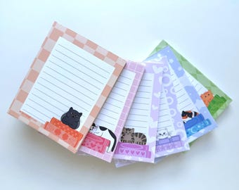 Bloc de notas de gatos y libros / Bloc de notas de 4x5 / Bloc de notas rayado / 50 hojas / Esmoquin / Gato negro / Atigrado naranja / Gato blanco / Atigrado marrón / Calicó