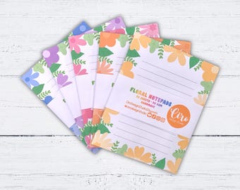 Bloc de notas floral hecho a mano / Papelería rayada de 4x5, 50 hojas