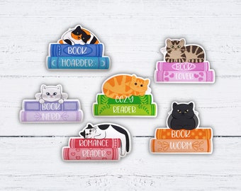 Magneti decorativi con gatti e libri - Magnete per frigorifero, magnete per gatti, magnete per libri, magnete per lettori, magnete per la lettura, magnete per amanti dei libri, magnete carino