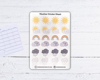 Weather Sticker Sheet - Rainbow, Sun, Cloud, Rain & Snow Stickers - Mood Stickers - Planner Stickers, Journal, Recycled, Bujo Stickers