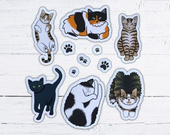 Cat Stickers - Tuxedo Cat, Tabby Cat, Calico Cat, Black Cat, Kitten Sticker, Cats - Cat Laptop Sticker, Cat Water Bottle Sticker