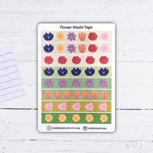 Ruban adhésif fleurs - Cosmos, jonquilles, anémones, roses, tulipes, autocollants crocus - carnet de notes, carnet de croquis, Bujo Washi - autocollants amovibles