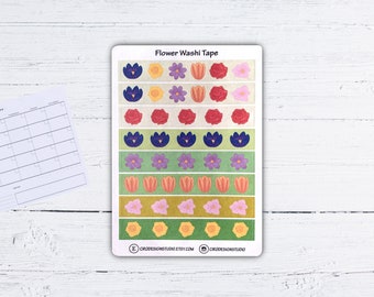 Cinta washi de flores: cosmos, narciso, anémona, rosa, tulipán y azafrán. Pegatinas removibles para diario, cuaderno de bocetos y bujo.