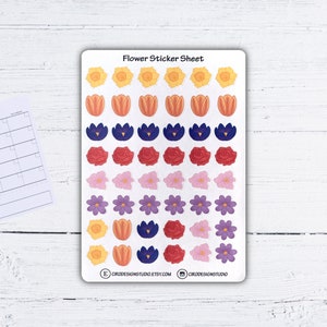 Feuille d'autocollants fleurs - Stickers fleurs - cosmos, jonquille, anémone, rose, tulipe, crocus - Stickers agenda, journal, recyclé, stickers Bujo