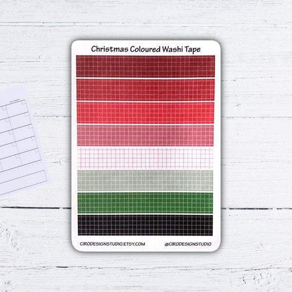 Christmas Coloured Washi Tape - Red and Green Washi Tape - Grid Washi Tape - Journal, Sketchbook, Bujo Washi, Removable Stickers