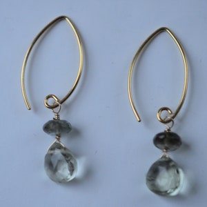 Green amethyst earring *Goldfill *Vermeil *Briolette *Semi-precious *Gemstone *Gift *February birthstone * Natural green *Faceted